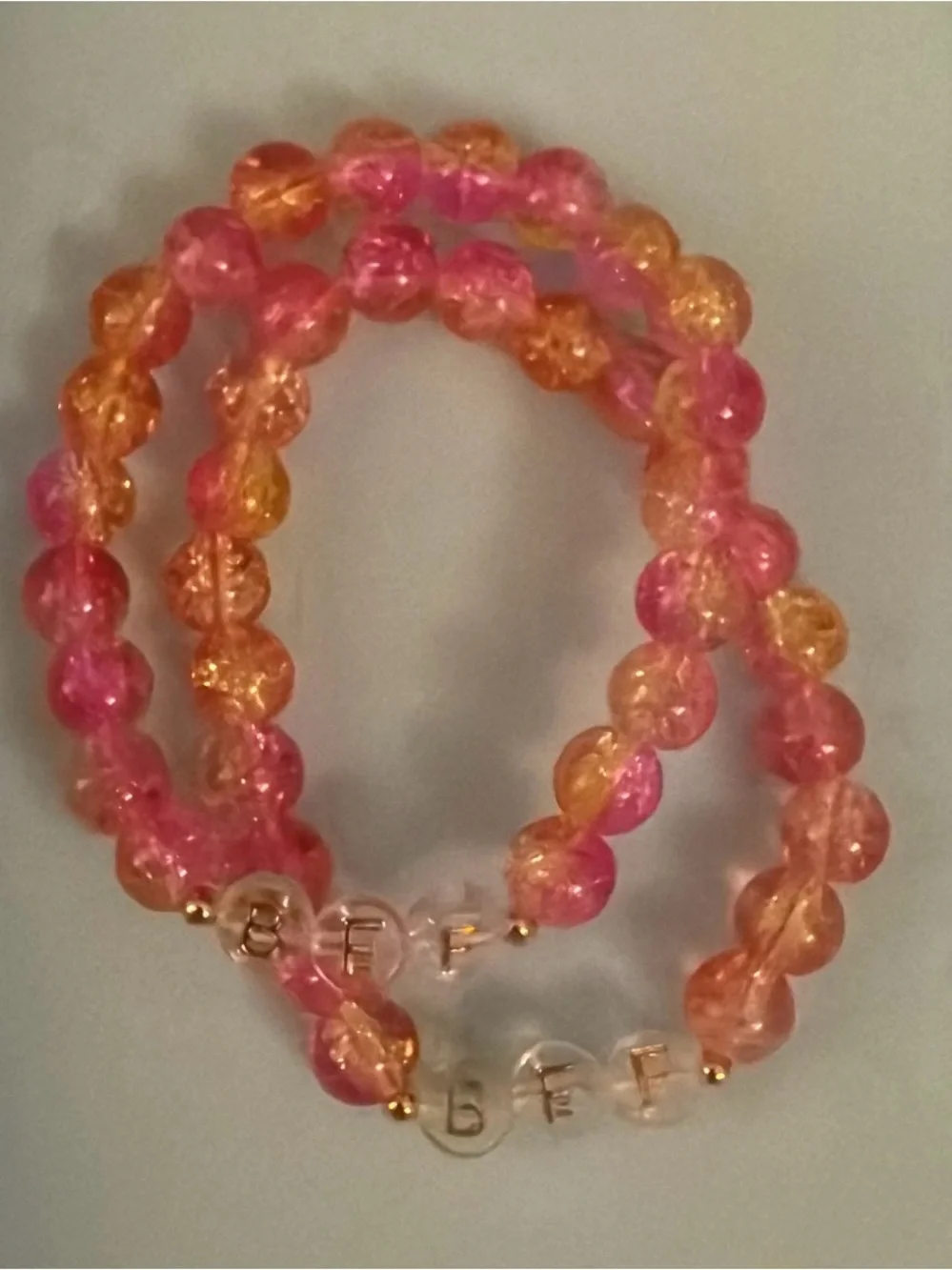 Personalized BFF Pink & Orange Beaded Stretch Bracelet Set